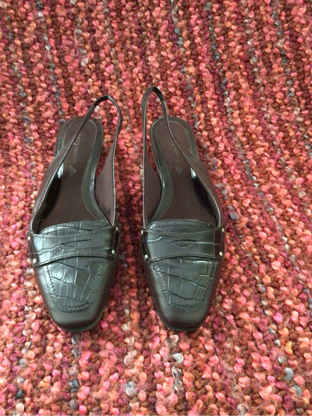 Easy Spirit Brown Leather Croc-Texture Slingback Mules - 8.5W